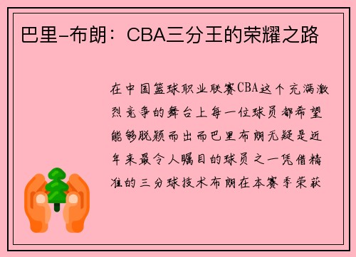 巴里-布朗：CBA三分王的荣耀之路
